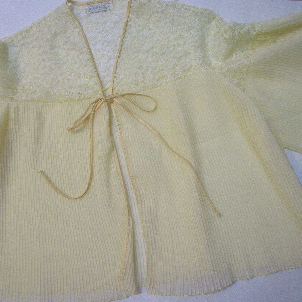 Yellow Girlie Bedjacket Vintage 1960s Boudoir Crystal Pleating Lace
